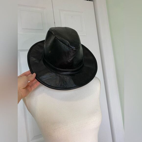 Black Leather Fedora Hat - Picture 4 of 6
